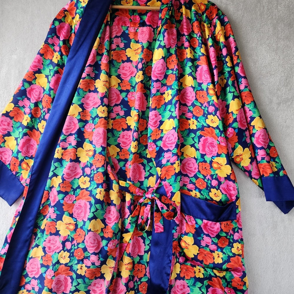 Vintage Victorias Secret Robe Womens Size Small Satin Floral Gold Label Colorful